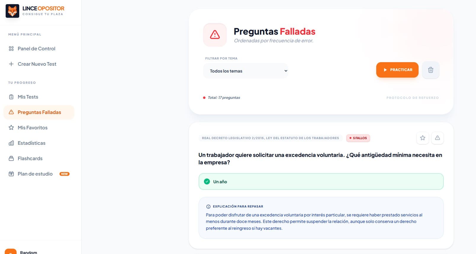 Repaso de fallos App Linceopositor