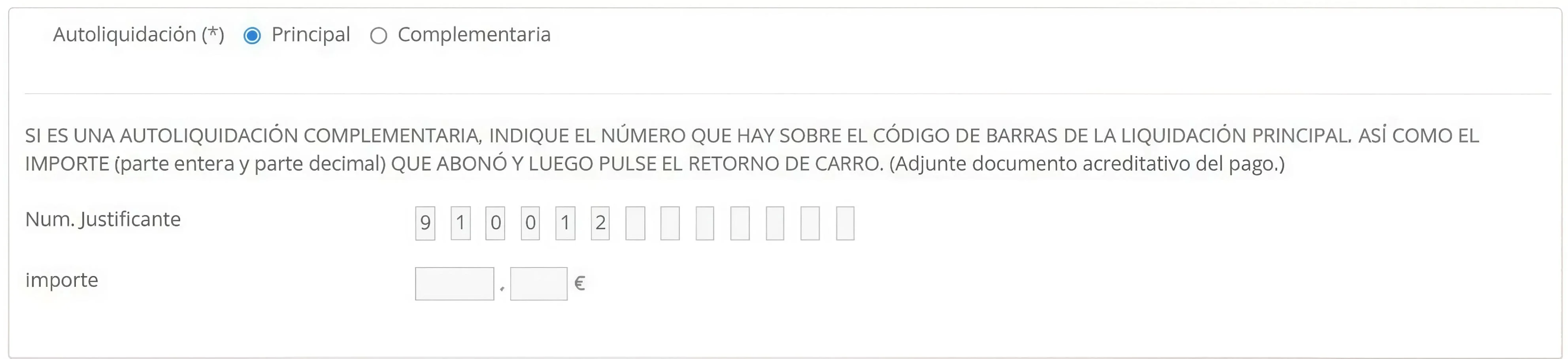 Apartado de autoliquidación del modelo 790 para oposiciones