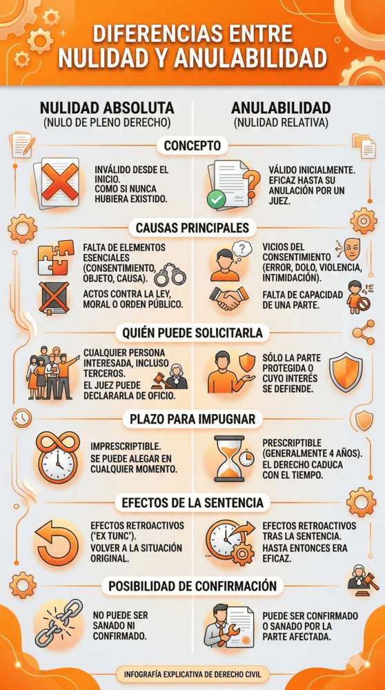 Infografia para explicar diferencia entre Nulidad y Anulabilidad