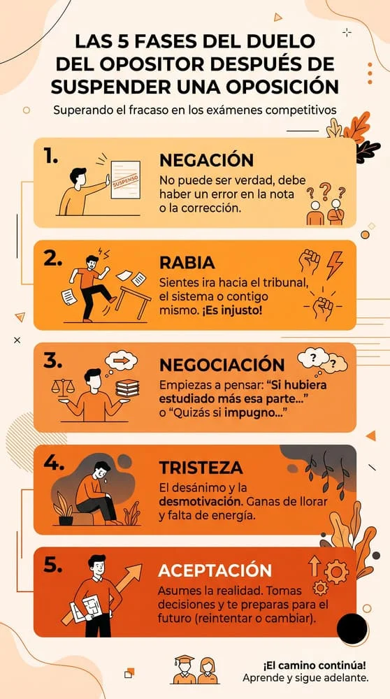 Infografia sobre las 5 fases del duelo de oposiar